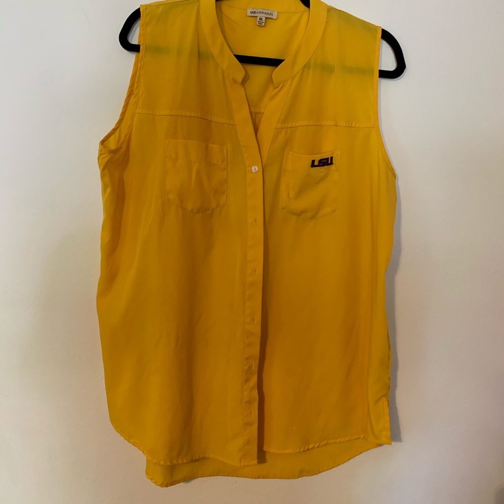 UG Apparel LSU sleeveless polyester button up shirt. XL
